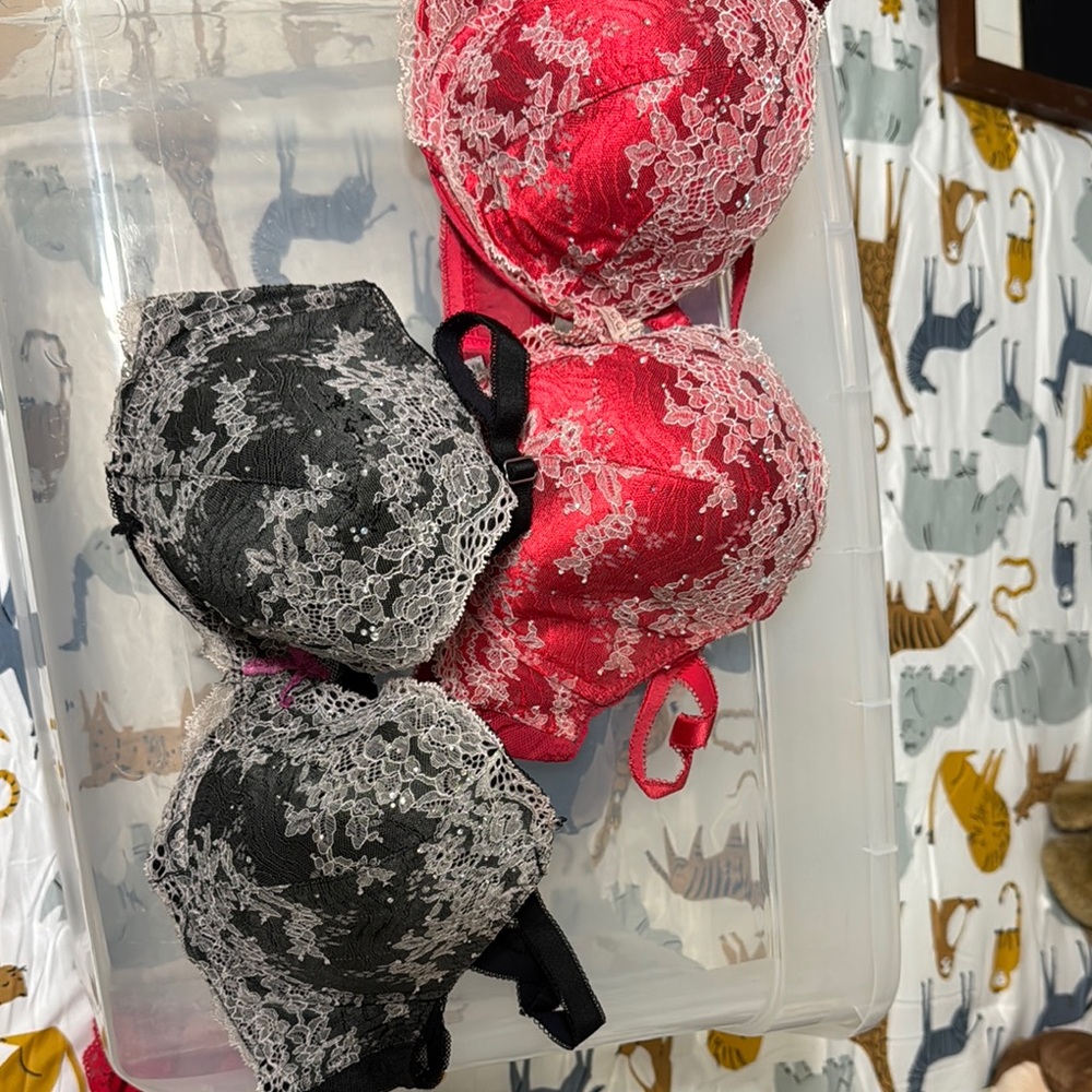 Victoria's Secret Red and Black Lace Bras